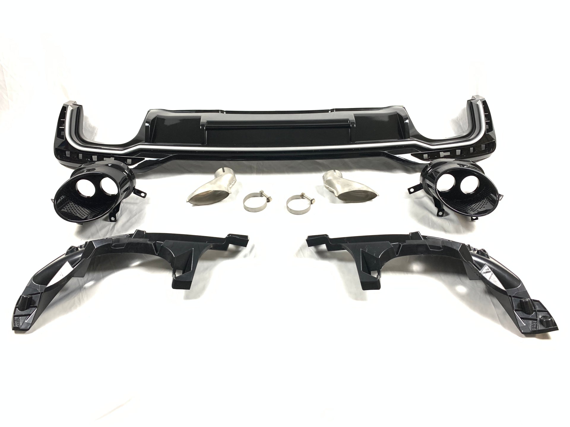 RS4 STYLE REAR DIFFUSER WITH EXHAUST TIPS for AUDI A4 B9 2020 - 2021

It can be full Black or Black with Silver

Set includes:

Rear Diffuser
Exhaust Tips

Material: ABS+PP Plastic

NOTE: Professional installation is required