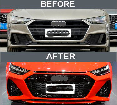 RS7 STYLE BODY KIT for AUDI A7 C8 4K8 2018 - 2023  Set includes:  Front Bumper Front Grille Side Skirts Rear Bumper with Diffuser Exhaust Tips