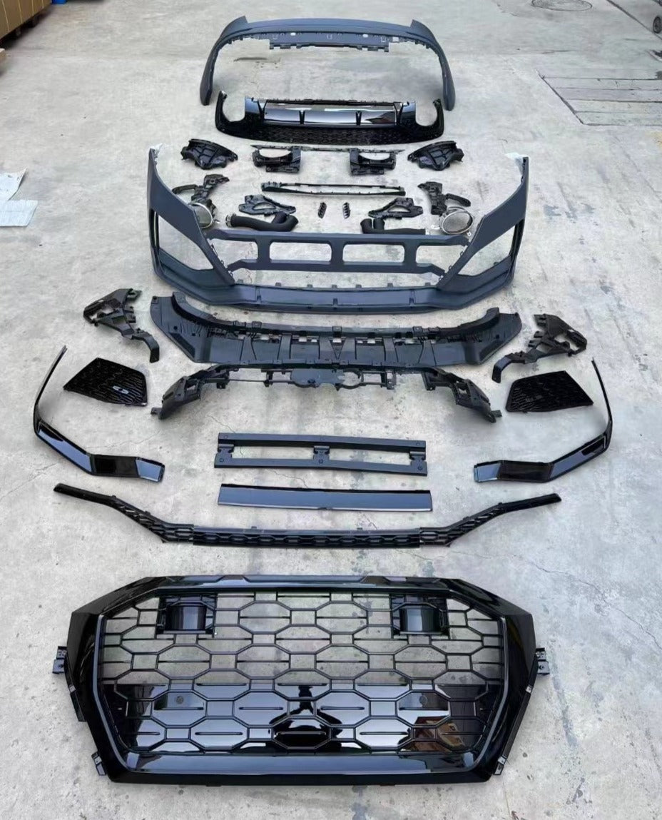RSQ8 STYLE CONVERSION BODY KIT for AUDI Q8 4M 2019 - 2023  Set includes:  Front Grille Front Bumper Front Lip Rear Bumper Rear Diffuser Exhaust Tips