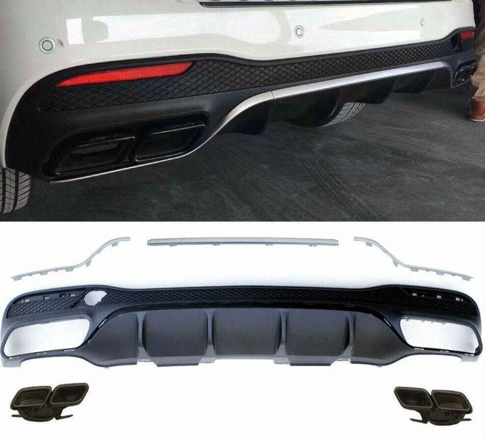 Rear spoiler diffuser + exhaust tips (CHROME) 63 AMG LOOK for