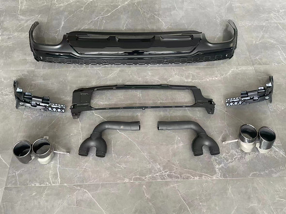 SQ7 STYLE REAR DIFFUSER WITH EXHAUST TIPS for AUDI Q7 4M FACELIFT 2019 - 2024  Set includes:  Rear Diffuser Exhaust Tips