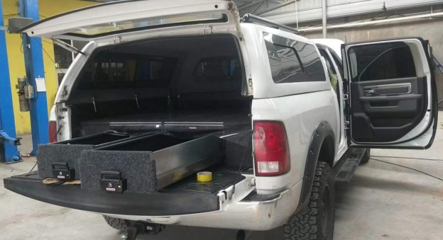 Slide Kitchen Drawer Systems For Dodge RAM by Forza Performance  Simplify the storage and organization of equipment and valuables. These lockable drawers with integrated deck and faceplates were designed specifically for the Dodge RAM. Hide the contents from prying eyes, while creating a more convenient and easily accessible storage space in your car. Designed solidly for tough for both on and off-road travel.