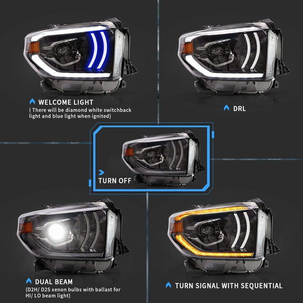 Full Headlights for Toyota Tundra 2014 - 2018 (Black)