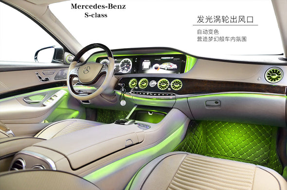  Set include: 5 pcs of air vents Switch control Air vents with ambient light 64 colors for the dashboard of: Mercedes Benz C-class W205 2015-2018 GLC-CLASS X253 2015-2019 Set include: 8 pcs of air vents Switch control