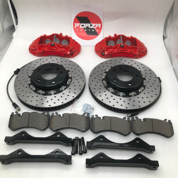FORZA BIG BRAKE KIT for BMW M3 E92 2006 - 2013  Custom made with proven design and technology. From everyday use to professional racing, depending on the characteristics chosen.  You can choose:  Different designs of the caliper  Front calipers 6-pots / Rear calipers 4-pots Brake disc optionally floating, electric rear brakes caliper Different colors  Different logos What is included in the brake package:  - brake calipper ;  - brake rotors ( discs ) ;  - brake hoses ;  - brake pads ;