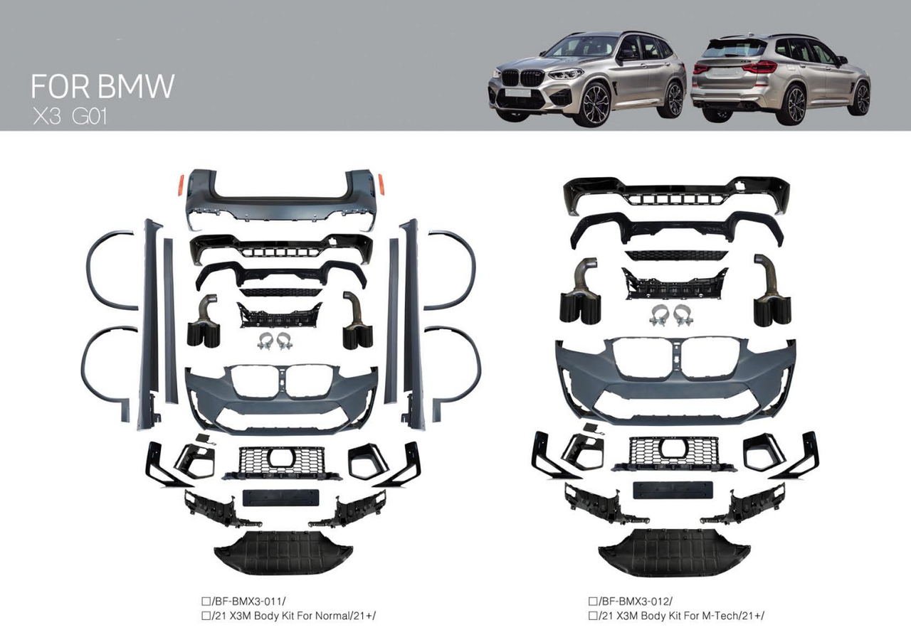X3M BODY KIT for BMW X3 G01 2021+  Set includes:  Front Bumper Assembly Fender Flares Side Skirts Rear Bumper Rear Diffuser Exhaust Tips Headlights Tail Lights