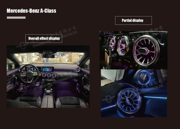 Air vents with ambient light 64 colors for the dashboard of:  Mercedes Benz A-class W176 W177 A180 A200 A220 A250 A45   Set include: 5 pcs of air vents  Switch control 