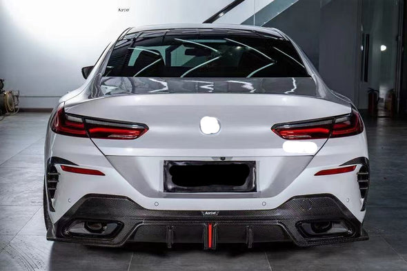 CARBON FIBER BODY KIT for BMW 8 SERIES G16 2019+

Set includes:

Front Lip
Side Skirts
Rear Diffuser
Rear Bumper Trims

Material: Real Carbon Fiber

NOTE: Professional installation is required.