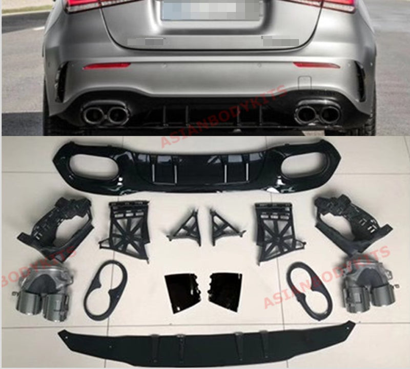 REAR DIFFUSER with MUFFLER TIPS for MERCEDES BENZ A Class W177 A45 AMG Hatchback 2019 - 2025
