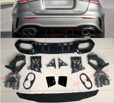 REAR DIFFUSER with MUFFLER TIPS for MERCEDES BENZ A Class W177 A45 AMG Hatchback