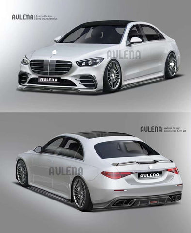 Avlena Carbon Body Kit For Mercedes Benz S Class W223 S320 S400 S450 AMG 2021+  Set include:  Front Lip Front Bumper Air Vents Side Skirts Rear Diffuser With LED Light Rear Spoiler/Wing Material: Carbon Note: Professional installation is required