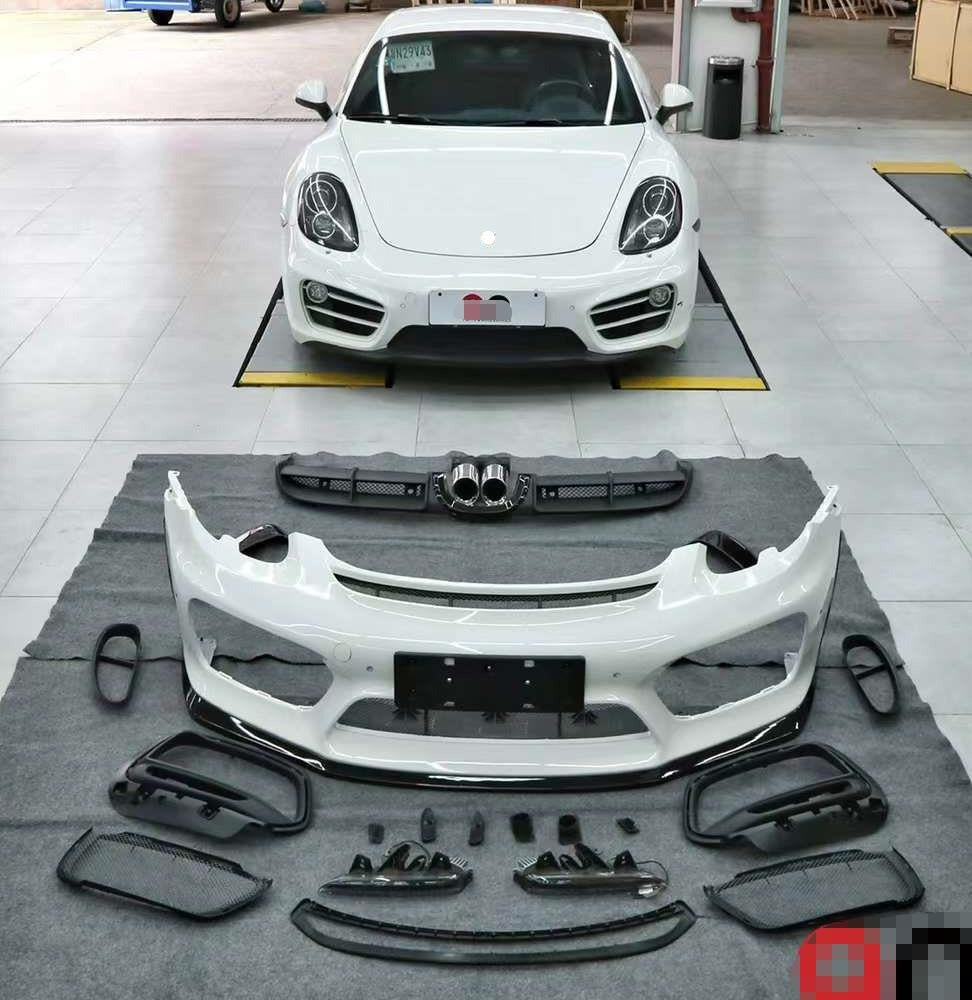 Body Kit for Porsche Cayman 981 2013-2016 upgrade to GT4  Set include:  Front Bumper Assembly  Front Lip Rear Diffuser Exhaust Tips Material: Plastic  NOTE: Professional installation is required.
