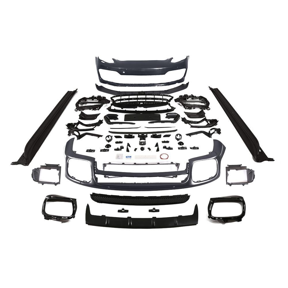 BODY KIT for PORSCHE PANAMERA 971 2017 - 2023

Set includes:

Front Bumper Assembly
Front Lip
Rear Bumper
Side Skirts
Rear Diffuser 

Material: Plastic

NOTE: Professional installation is required. Factory LED DRL must be reused