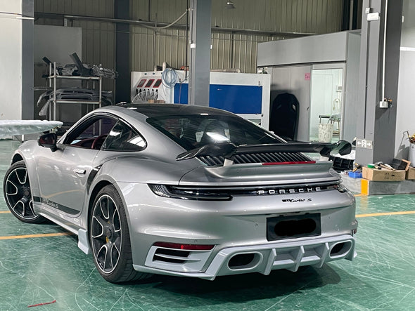 DRY CARBON BODY KIT FOR PORSCHE 911 992 TURBO TURBO S 2019+  Set includes:  Front Lip Front Air Vent Covers Side Skirts  Rear Diffuser Exhaust Tips Rear Canards Rear Spoiler