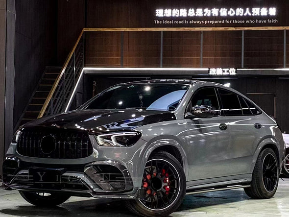 BRABUS Carbon Body Kit For Mercedes Benz AMG GLE 63 Coupe C167 Set include: Front Grille Front Lip Fenders Add-On Rear Diffuser Front Bumper Vents Trunk Spoiler Rear Fascia inserts Exhaust Tips Material: Real Carbon