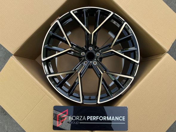 811M OEM We produced premium quality forged wheels rims for  BMW X7 G07  Our wheels sizes:   Front 23 x 10 ET 32  Rear 23 x 11.5 ET 40  Finishing: Glossy Black + Machined Bronze  Forged wheels can be produced in any wheel specs by your inquiries and we can provide our specs