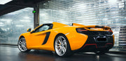 We produced premium quality forged wheels rims for  MCLAREN 650S  Our wheels sizes:   Front 20 x 9 ET 32  Rear 21 x 12.5 ET 38  Finishing: White  Forged wheels can be produced in any wheel specs by your inquiries and we can provide our specs