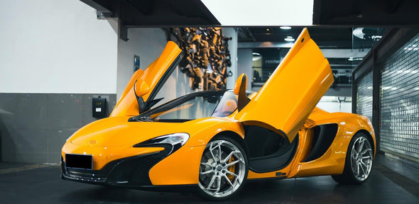 We produced premium quality forged wheels rims for  MCLAREN 650S  Our wheels sizes:   Front 20 x 9 ET 32  Rear 21 x 12.5 ET 38  Finishing: White  Forged wheels can be produced in any wheel specs by your inquiries and we can provide our specs