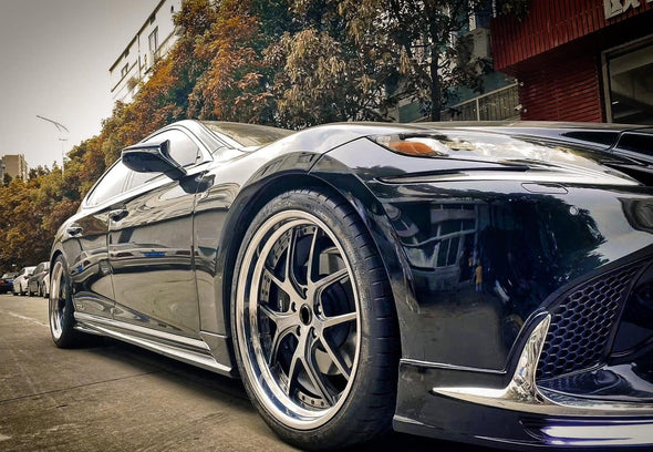 We produced premium quality forged wheels rims for  LEXUS LS  Our wheels sizes:   Front 20 x 8.5 ET 25  Rear 20 x 9.5 ET 35  Finishing: Metal  Forged wheels can be produced in any wheel specs by your inquiries and we can provide our specs