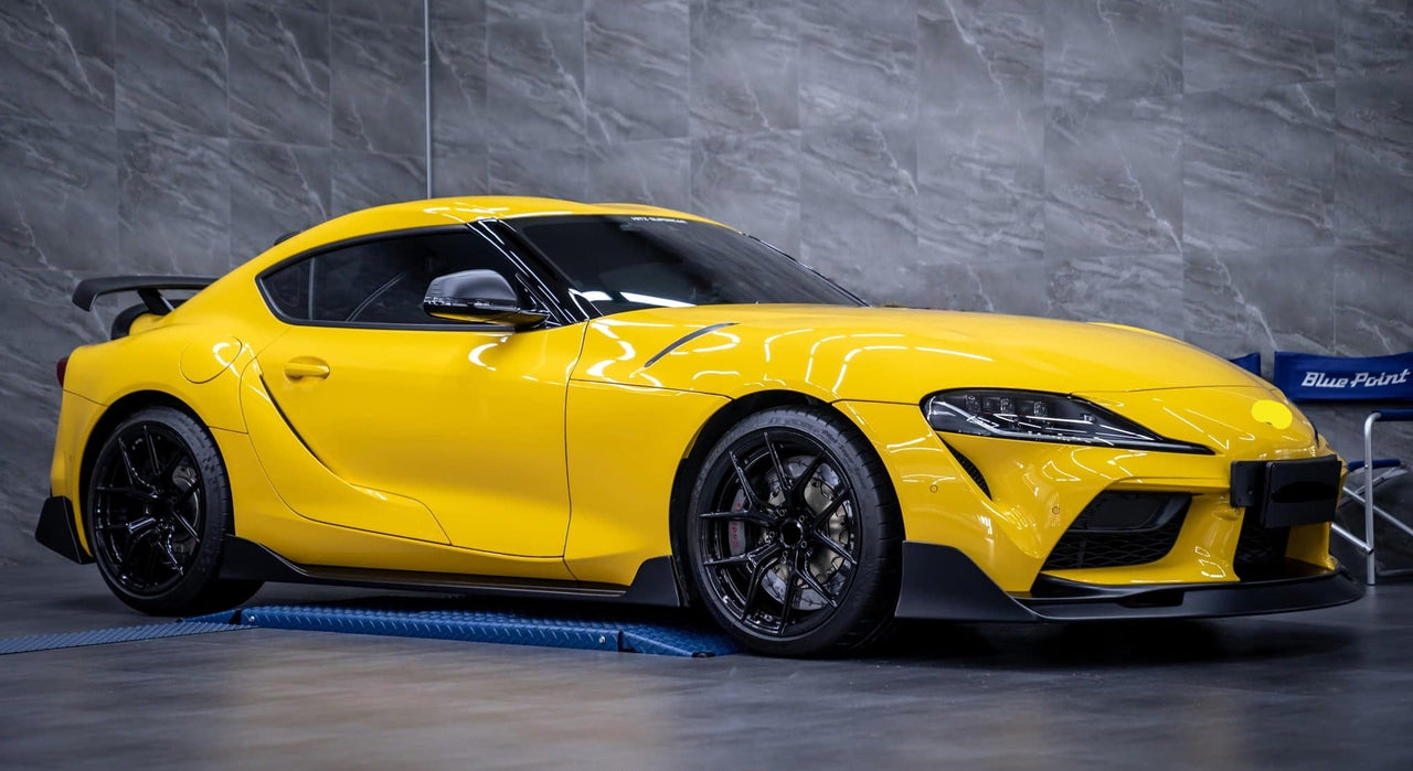 We produced premium quality forged wheels rims for  TOYOTA SUPRA  Our wheels sizes:   Front 20 x 9 ET 32  Rear 20 x 10 ET 40  Finishing: Glossy Black  Forged wheels can be produced in any wheel specs by your inquiries and we can provide our specs
