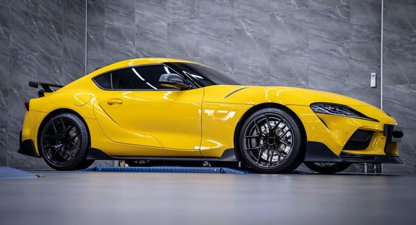 We produced premium quality forged wheels rims for  TOYOTA SUPRA  Our wheels sizes:   Front 20 x 9 ET 32  Rear 20 x 10 ET 40  Finishing: Glossy Black  Forged wheels can be produced in any wheel specs by your inquiries and we can provide our specs