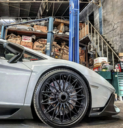 We produced premium quality forged wheels rims for  LAMBORGHINI AVENTADOR  Our wheels sizes:   Front 20 x 9 ET 32.2  Rear 21 x 13 ET 66.7  Finishing: Glossy Black  Forged wheels can be produced in any wheel specs by your inquiries and we can provide our specs