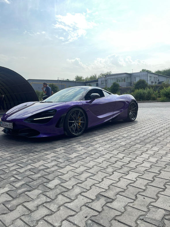We produced premium quality forged wheels rims for  MCLAREN 720S  Our wheels sizes:  Front 20 x 9.5 ET 34  Rear 21 x 11 ET 14  Finishing: Brushed Dark Coating  Forged wheels can be produced in any wheel specs by your inquiries and we can provide our specs