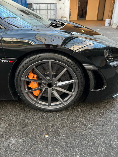 OEM 720S WHEELS We produced premium quality forged wheels rims for  MCLAREN 720S  Our wheels sizes:   Front 19 x 9 ET 37  Rear 20 x 11 ET 20  Finishing: Gray Matt  Forged wheels can be produced in any wheel specs by your inquiries and we can provide our specs