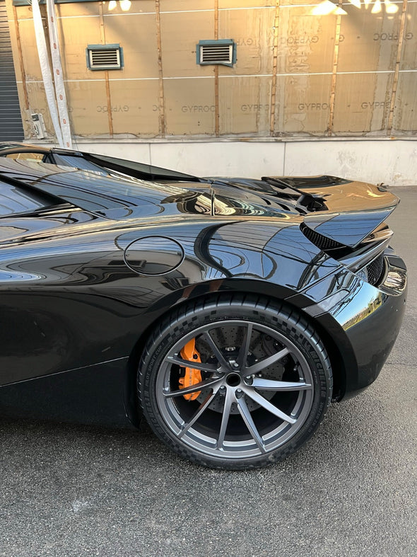 OEM 720S WHEELS We produced premium quality forged wheels rims for  MCLAREN 720S  Our wheels sizes:   Front 19 x 9 ET 37  Rear 20 x 11 ET 20  Finishing: Gray Matt  Forged wheels can be produced in any wheel specs by your inquiries and we can provide our specs