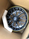 We produced premium quality forged wheels rims for  MERCEDES BENZ CLS CLASS CLS63 AMG C257  Our wheels sizes:   Front 20 x 8 ET 43  Rear 20 x 9 ET 49  Finishing: Matt Black With Yellow Ring  Forged wheels can be produced in any wheel specs by your inquiries and we can provide our specs