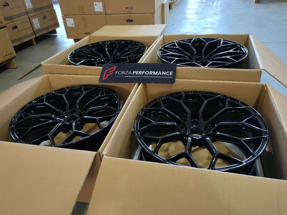 We produced premium quality forged wheels rims for  LAMBORGHINI HURACAN  Our wheels sizes:   Front 20 x 9 ET 30  Rear 21 x 12 ET 32  Finishing: Glossy Black  Forged wheels can be produced in any wheel specs by your inquiries and we can provide our specs