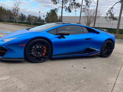 We produced premium quality forged wheels rims for  LAMBORGHINI HURACAN  Our wheels sizes:   Front 20 x 9 ET 30  Rear 21 x 12 ET 32  Finishing: Glossy Black  Forged wheels can be produced in any wheel specs by your inquiries and we can provide our specs