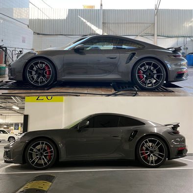We produced premium quality forged wheels rims for  PORSCHE 911 991.2  Our wheels sizes:   Front 20 x 9 ET 41  Rear 21 x 11.5 ET 67  Finishing: Glossy Black  Forged wheels can be produced in any wheel specs by your inquiries and we can provide our specs
