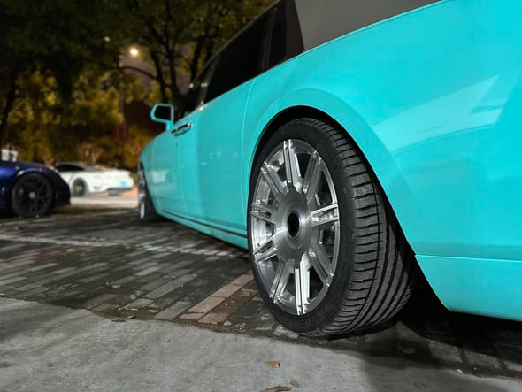 OEM We produced premium quality forged wheels rims for  ROLLS ROYCE PHANTOM VIII  Our wheels sizes:   Front 24 x 10 ET 20  Rear 24 x 10 ET 20  Finishing: Brushed  Forged wheels can be produced in any wheel specs by your inquiries and we can provide our specs