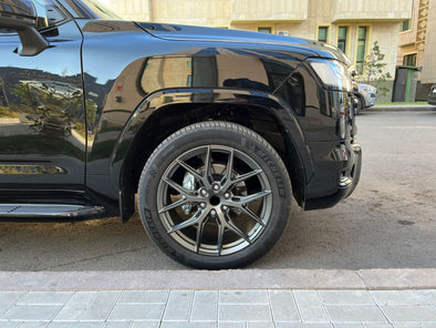 We produced premium quality forged wheels rims for  LAND CRUISER 300 LC300  Our wheels sizes: 22 x 9.5 ET 45  Finishing: Gun Metal Gray  Forged wheels can be produced in any wheel specs by your inquiries and we can provide our specs