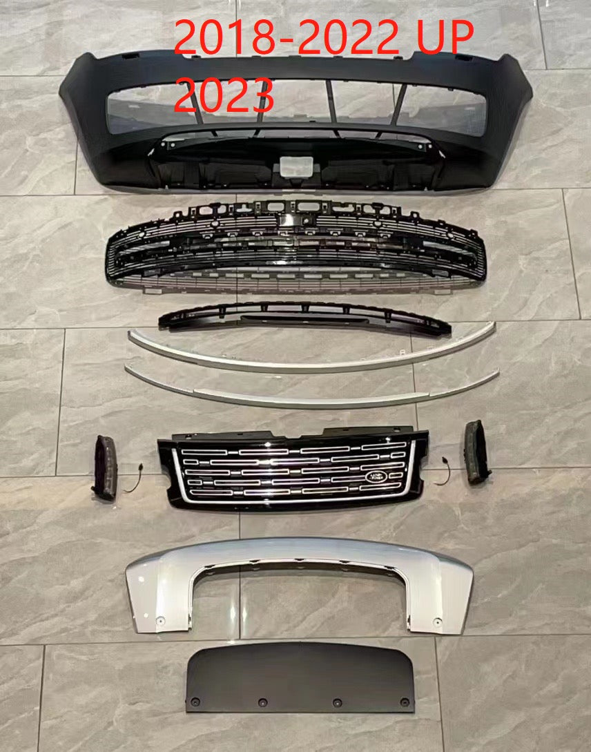 Conversion FaceLift Body Kit For Land Rover Range Rover L405 2018 - 2022 Upgrage to Range Rover L460 2023+  Set include: Front Bumper Assembly With LED Lights Front Grille Rear Bumper Rear Diffuser Material: Plastic