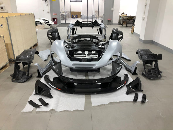 Conversion Dry Carbon Body Kit For McLaren P1 2013-2016 to P1 GTR  Set Include:  Front Lip Front Bumper OEM Part Fron Bumper Air Intake Cover Side Skirts Side Air Intake Cover Rear Diffuser Rear Diffuser Trims Rear Spoiler (2 types) Trunk/Hood Lid Panel Entrance Material: Dry Carbon  CONTACT US FOR PRICING  Note: Professional installation is required. 