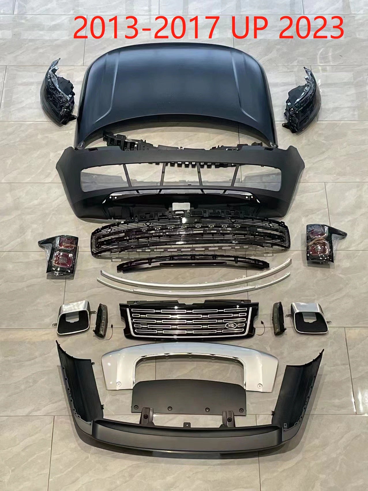 Conversion FaceLift Body Kit For Land Rover Range Rover L405 2013 - 2017 Upgrage to Range Rover L460 2023+  Set include: Front Bumper Assembly With LED Lights Hood / Bonnet HeadLights TailLights Exhaust Tips Front Grille Rear Bumper Rear Diffuser Material: Plastic