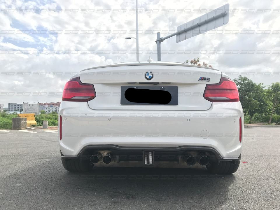 K Style Dry Carbon Rear Diffuser With LED Light For BMW M2 F87  Set Include:  Rear Diffuser With LED Light Material: Dry Carbon  NOTE: Professional installation is required.