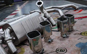  Exhaust System For Land Rover Defender 3.0 L663 110  Valved exhaust, meaning that has remote, controlled valves - allowing a switch between an aggressive loud sports sound and a sound that is closer to the OEM sound  Set include:  Front pipe Mufflers with valve Exhaust tips Factory exhaust tips must be reused  Material: Stainless steel 304 ( for an extra cost we can make titanium )  Optional: We can offer downpipe and catless downpipe 
