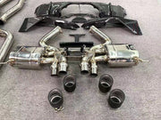 Aggressive sporty sound VALVED EXHAUST CATBACK MUFFLER with exhaust tips for BMW M3 G80 M4 G82 2021+ (Engine:3.0)  Valved exhaust, meaning that has remote, controlled valves - allowing a switch between an aggressive loud sports sound and a sound that is closer to the OEM sound  Set include:   Front pipes Center pipes Mufflers with valves Exhaust tips Material: Stainless steel 304