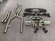 Aggressive sporty sound VALVED EXHAUST CATBACK MUFFLER with exhaust tips for BMW M3 G80 M4 G82 2021+ (Engine:3.0)  Valved exhaust, meaning that has remote, controlled valves - allowing a switch between an aggressive loud sports sound and a sound that is closer to the OEM sound  Set include:   Front pipes Center pipes Mufflers with valves Exhaust tips Material: Stainless steel 304