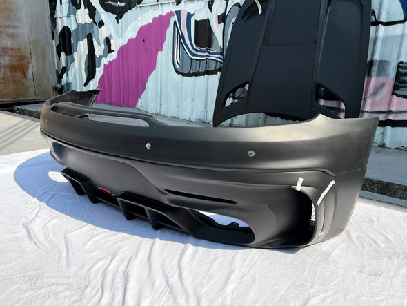 Black Series Body Kit For Mercedes Benz AMG GT Coupe 2014-2017  Set include:  Grille  Front Bumper Front Lip  Canards Fenders Side Skirts Hood Spoiler Rear Bumper Material: FiberGlass  Note: Professional installation is required