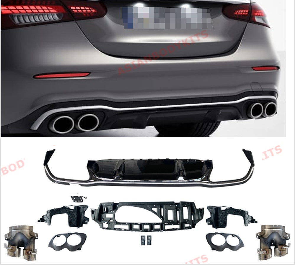 for MERCEDES BENZ E Class W213 E53 REAR DIFFUSER with EXHAUST TIPS 2020+ (Silver)