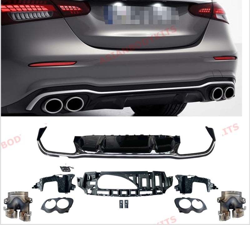 REAR DIFFUSER WITH SILVER EXHAUST TIPS for MERCEDES BENZ E-CLASS W213 E53 2020+