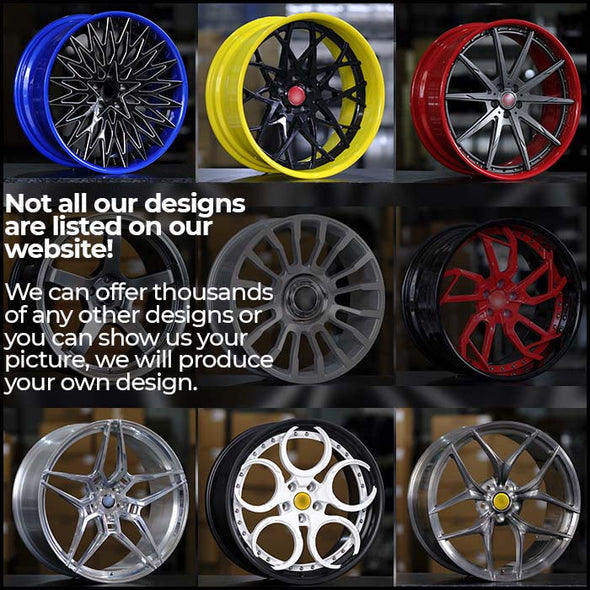 We manufacture premium quality forged wheels rims for   PORSCHE 911 in any design, size, color.  Wheels size:  Front: 22 x 10 ET 48  Rear: 22 x 11.5 ET 61  PCD: 5 x 130  CB: 71.6  Forged wheels can be produced in any wheel specs by your inquiries and we can provide our specs   Compared to standard alloy cast wheels, forged wheels have the highest strength-to-weight ratio; they are 20-25% lighter while maintaining the same load factor.  Finish: brushed, polished, chrome, two colors, matte, satin, gloss