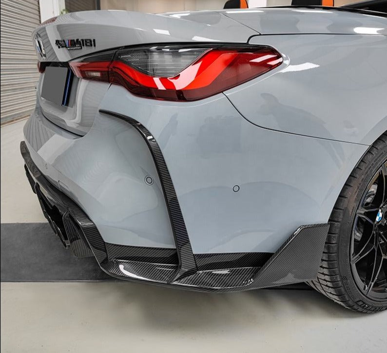 Forza Dry Carbon Rear Bumper Canards For BMW M4 G82/G83 2020+  Set include:  Canards Material: Dry Canards  Note: Professional installation and electrician are required