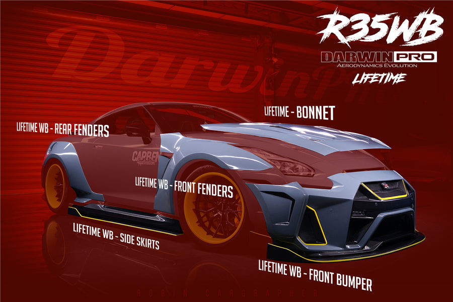 Darwinpro 2008-2020 Nissan GTR R35 CBA/DBA/EBA BKSSII Style Partial Carbon Fiber Full Wide Body Kit
