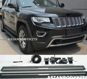 SIDE STEP DEPLOYABLE RUNNING BOARDS POWER for JEEP GRAND CHEROKEE 2014-2017

Side Step Bars
Electric Motors with Brackets
Fixing Accessories/wires with the Control Unit

General installation note:

Professional installation is required. Sometimes drilling may be required.
Will not fit if you have OEM side step running boards.
Sometimes cutting plastic side skirt on the bottom is needed.
Professional electrician required. Sidestep control unit connects to OBD/CAN bus/Door switch, depending on the car m