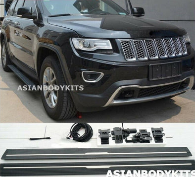 SIDE STEP DEPLOYABLE RUNNING BOARDS POWER for JEEP GRAND CHEROKEE 2014-2017

Side Step Bars
Electric Motors with Brackets
Fixing Accessories/wires with the Control Unit

General installation note:

Professional installation is required. Sometimes drilling may be required.
Will not fit if you have OEM side step running boards.
Sometimes cutting plastic side skirt on the bottom is needed.
Professional electrician required. Sidestep control unit connects to OBD/CAN bus/Door switch, depending on the car m